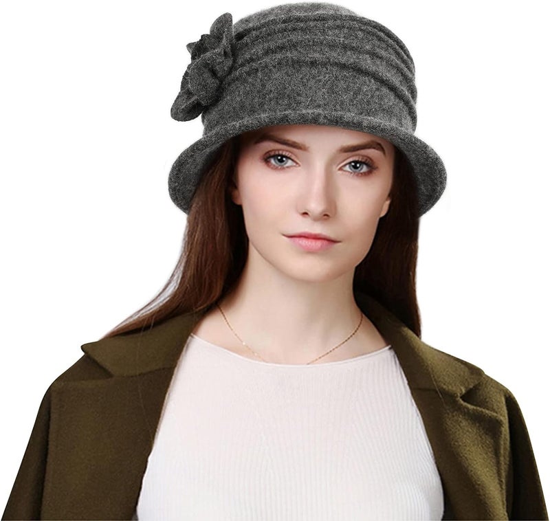 Sumolux Women Beret Hat French Vintage Floral Wool Dress Cloche Classic Winter Hat 1920s - Image 2